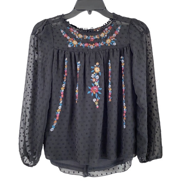 ELLA MOSS Embroidery Swiss Dot Sheer Blouse Size 0 - Picture 12 of 12